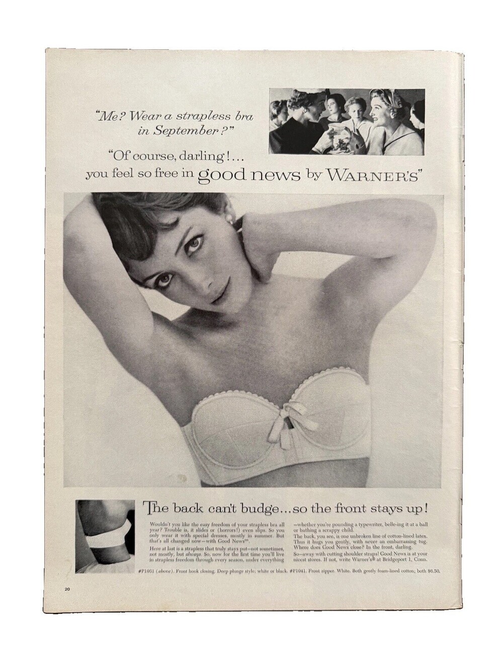 1957 Warner's Strapless Bra Print Ad Deep Plunge Style Sexy Lingerie Risqué